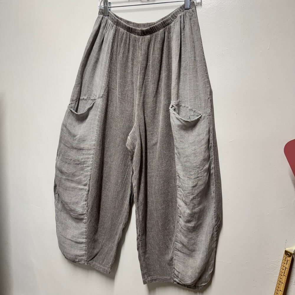 Meo Meli Italy Linen Cotton Lagenlook Balloon Pants Sz M/L Gray Elastic Waist - Picture 6 of 14